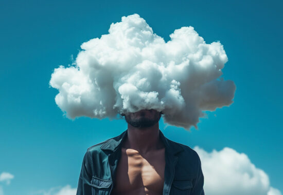Cloud-headed Figure Against Blue Sky Cloud-headed Figure Against Blue Sky