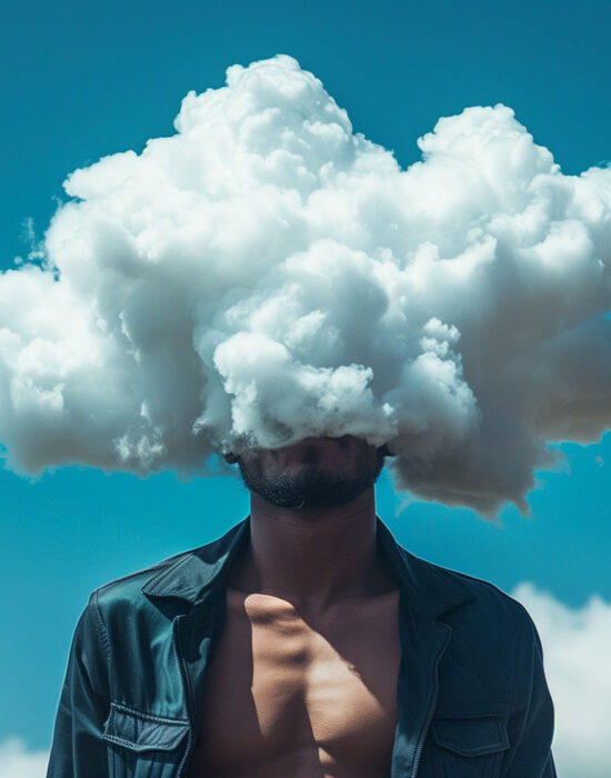 Cloud-headed Figure Against Blue Sky Cloud-headed Figure Against Blue Sky
